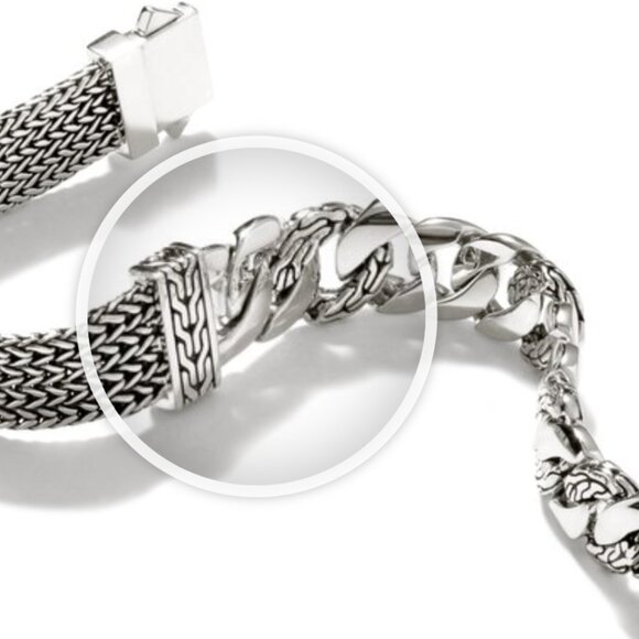 John Hardy Icon Link 12 mm Flat Chain Bracelet Push Clasp Sterling Silver NWT - Picture 5 of 12